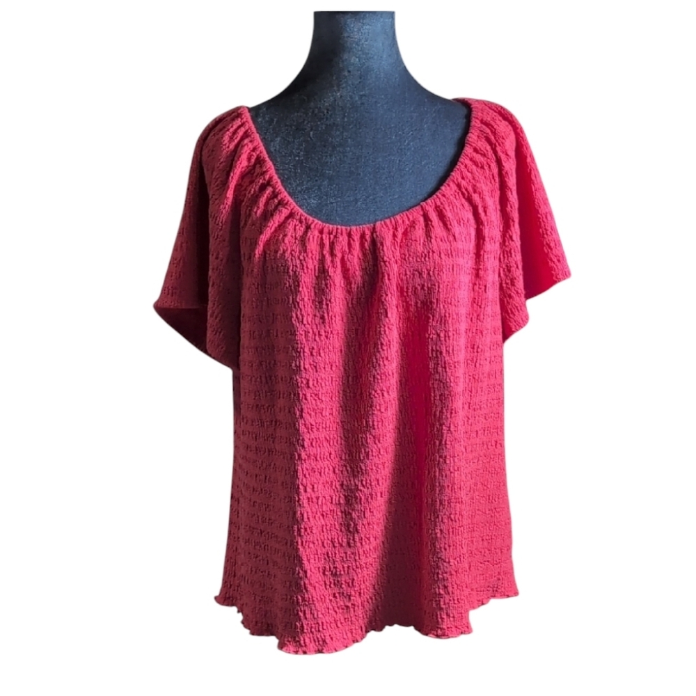 Lane Bryant Coral Pink Short Sleeve Stretchy Peasant Top Size 18-20